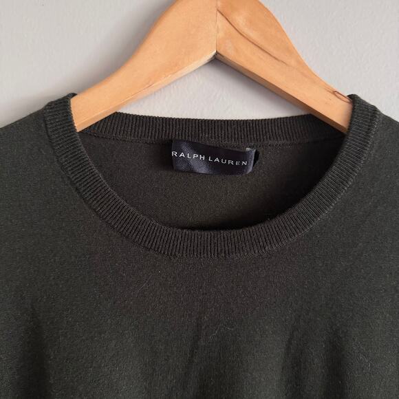 Ralph Lauren Black Label Dark Olive Green Sweater Leather Elbow Patches Large - Picture 7 of 7